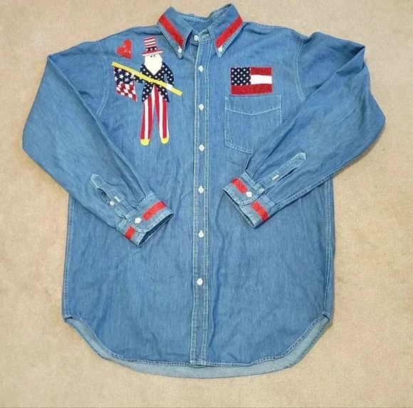 Vintage planet hollywood denim shirt size LARGE 100% cotton made in USA … - Picture 6 of 9